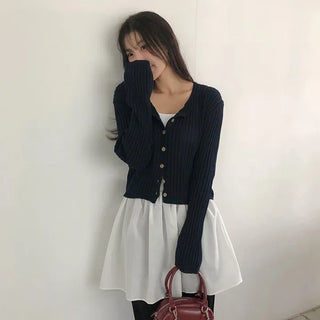 Soger Ribbed Crop Long Sleeve Knit Cardigan