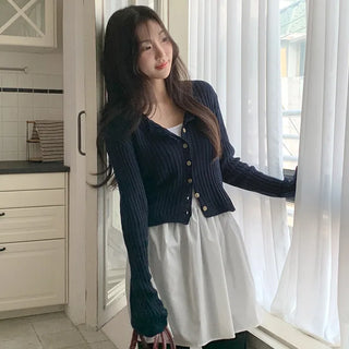 Soger Ribbed Crop Long Sleeve Knit Cardigan