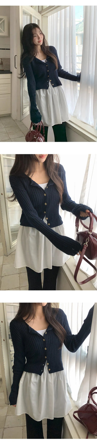 Soger Ribbed Crop Long Sleeve Knit Cardigan