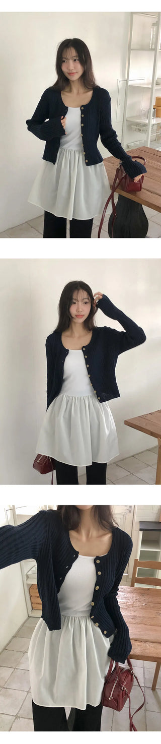 Soger Ribbed Crop Long Sleeve Knit Cardigan