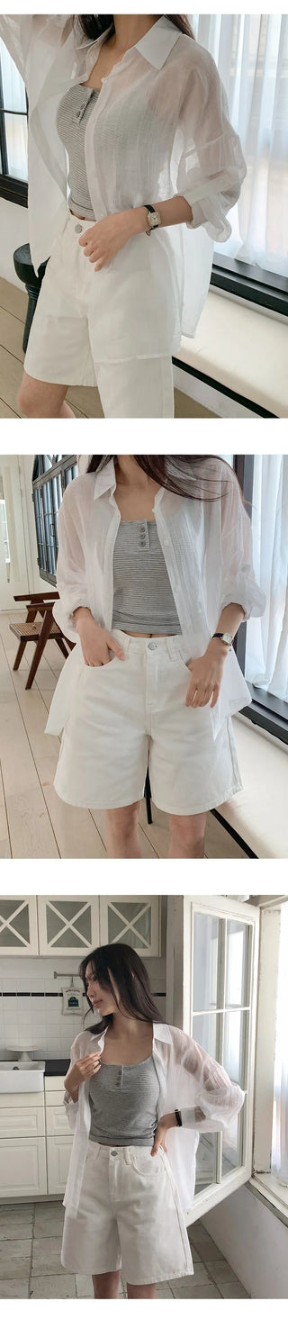 Herte Loose Fit Roll up See through Long Sleeve Shirt