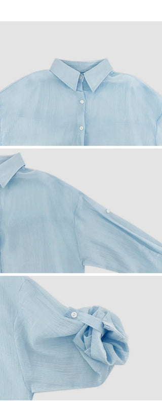 Herte Loose Fit Roll up See through Long Sleeve Shirt
