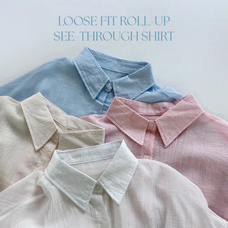 Herte Loose Fit Roll up See through Long Sleeve Shirt