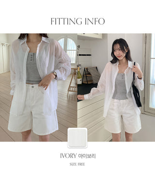 Herte Loose Fit Roll up See through Long Sleeve Shirt