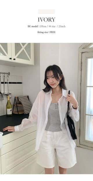 Herte Loose Fit Roll up See through Long Sleeve Shirt