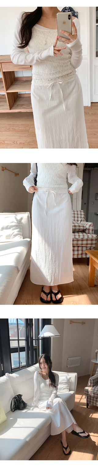 Codian String H Line Back Slit Long Skirt