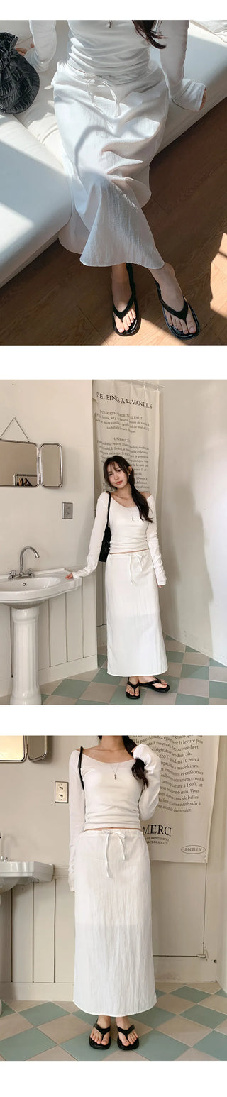 Codian String H Line Back Slit Long Skirt