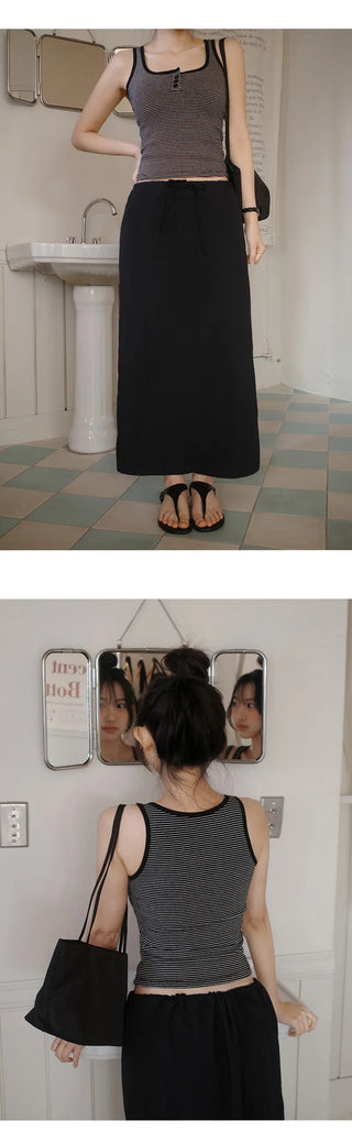 Codian String H Line Back Slit Long Skirt