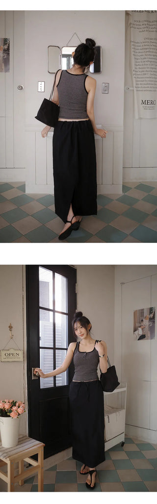Codian String H Line Back Slit Long Skirt