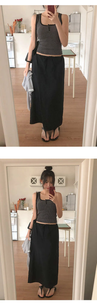 Codian String H Line Back Slit Long Skirt