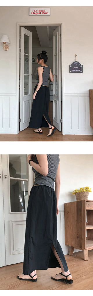 Codian String H Line Back Slit Long Skirt