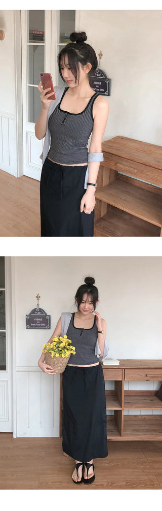 Codian String H Line Back Slit Long Skirt