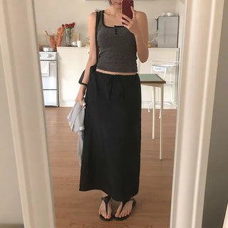 Codian String H Line Back Slit Long Skirt
