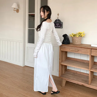Codian String H Line Back Slit Long Skirt