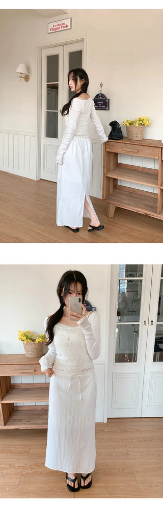Codian String H Line Back Slit Long Skirt