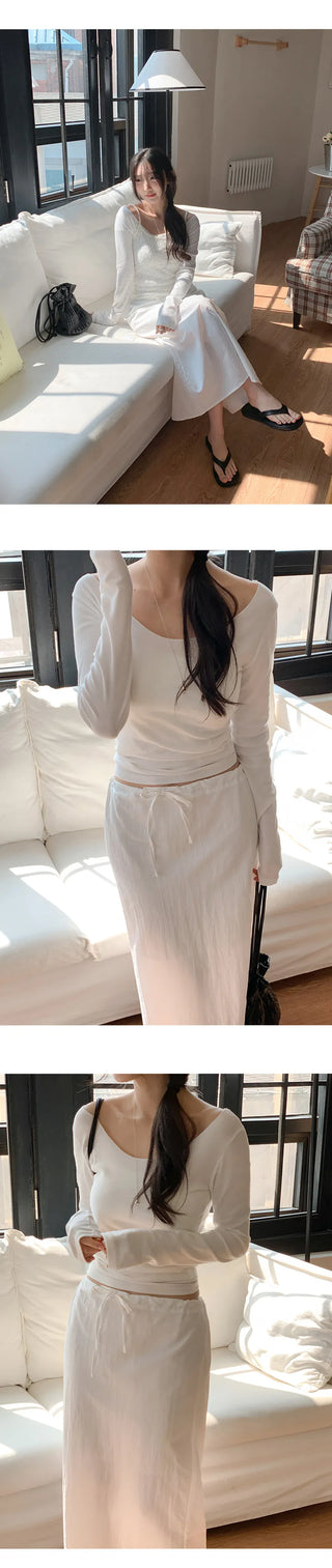 Roelin Wide U Neck Long Sleeve T Shirt