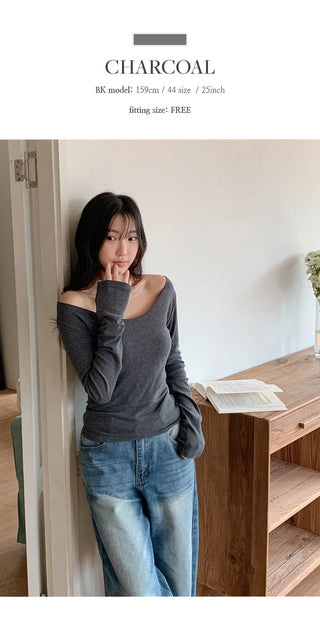 Roelin Wide U Neck Long Sleeve T Shirt