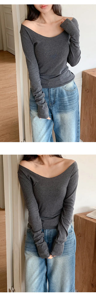 Roelin Wide U Neck Long Sleeve T Shirt