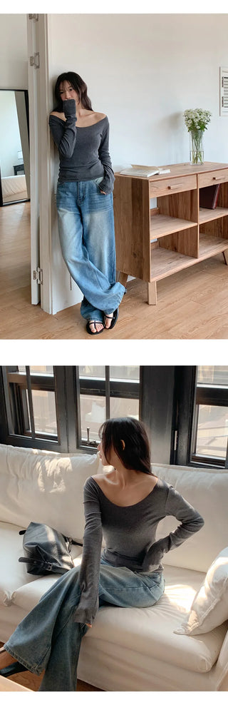 Roelin Wide U Neck Long Sleeve T Shirt