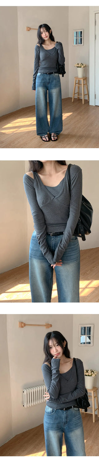 Roelin Wide U Neck Long Sleeve T Shirt