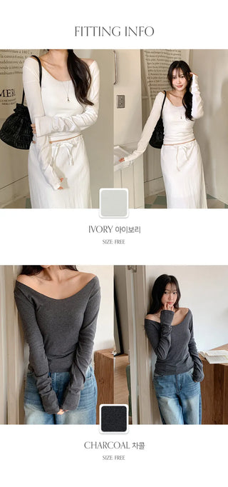 Roelin Wide U Neck Long Sleeve T Shirt