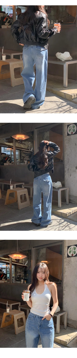 Kaet Hip Pocket Wide Denim Pants