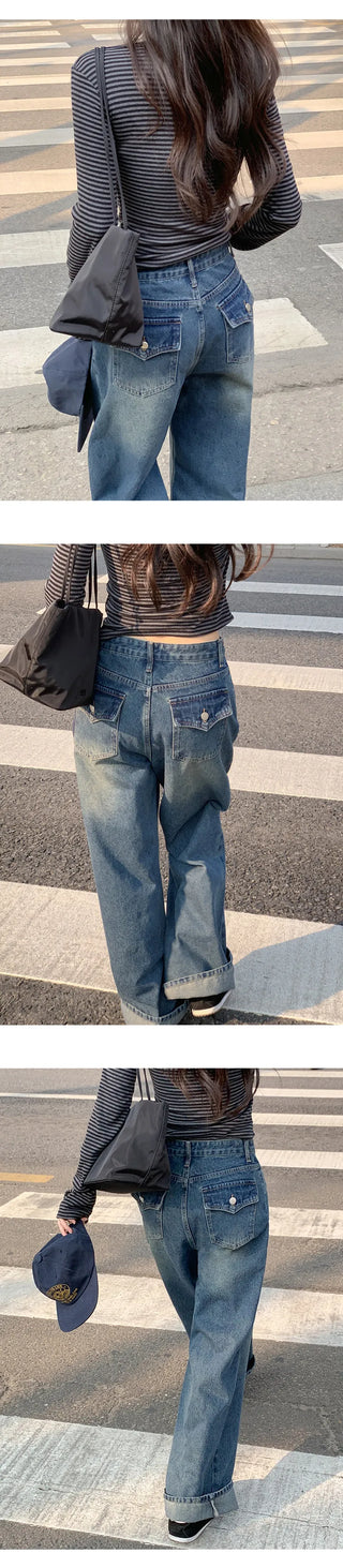 Kaet Hip Pocket Wide Denim Pants