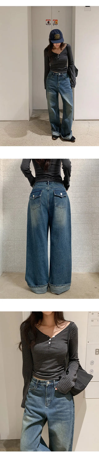 Kaet Hip Pocket Wide Denim Pants