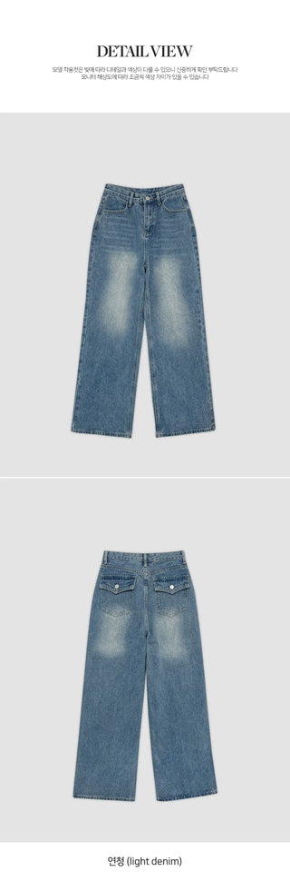 Kaet Hip Pocket Wide Denim Pants