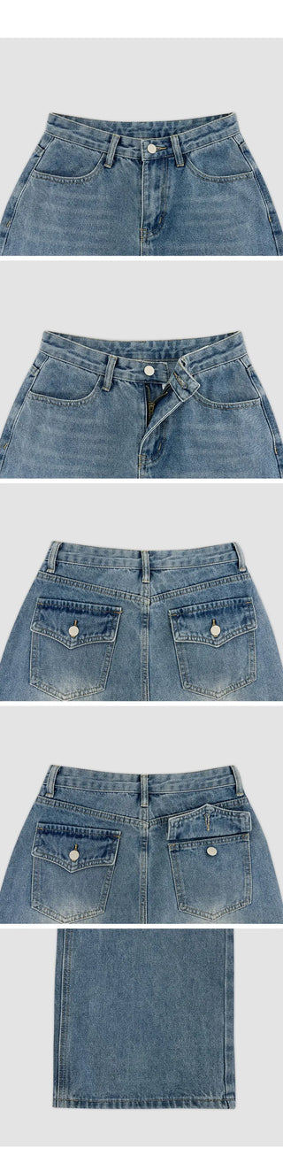 Kaet Hip Pocket Wide Denim Pants