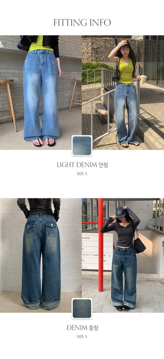 Kaet Hip Pocket Wide Denim Pants