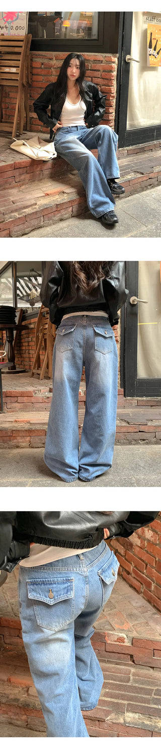 Kaet Hip Pocket Wide Denim Pants