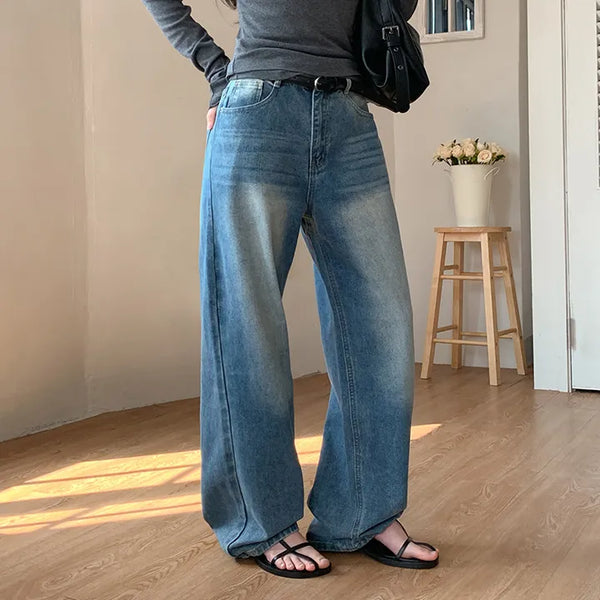 Meteo Back Elastic Washed Wide Denim Pants