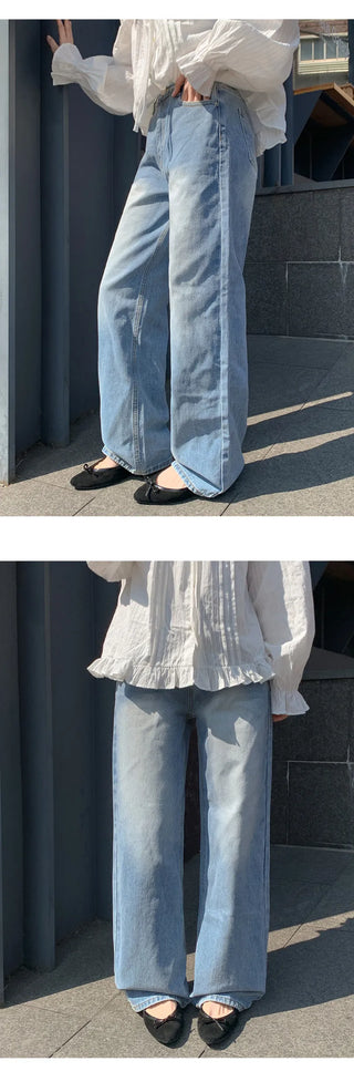 Meteo Back Elastic Washed Wide Denim Pants
