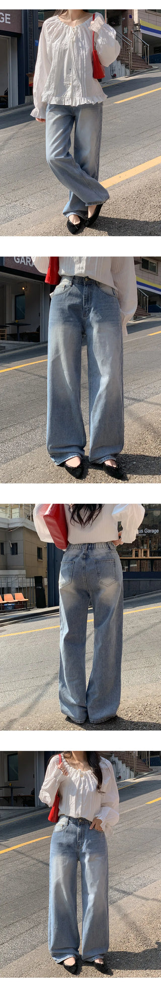 Meteo Back Elastic Washed Wide Denim Pants