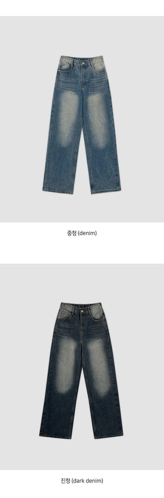 Meteo Back Elastic Washed Wide Denim Pants