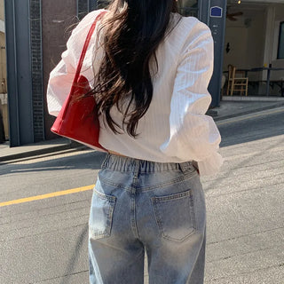 Meteo Back Elastic Washed Wide Denim Pants