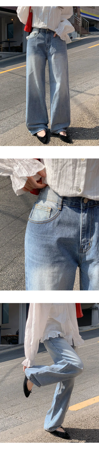 Meteo Back Elastic Washed Wide Denim Pants