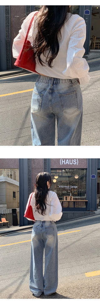 Meteo Back Elastic Washed Wide Denim Pants