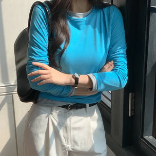 Orange Layered Round Long Sleeve T shirt