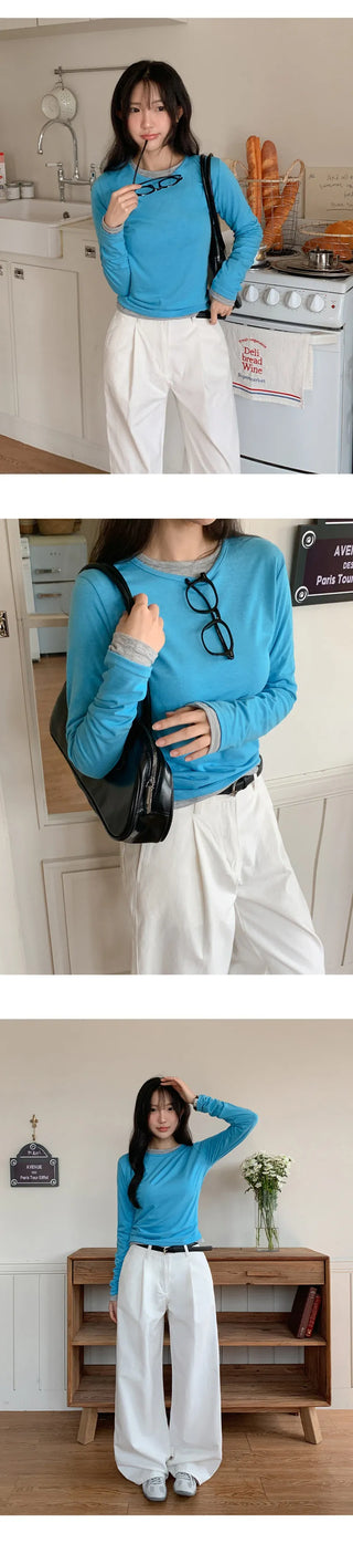 Orange Layered Round Long Sleeve T shirt