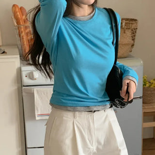 Orange Layered Round Long Sleeve T shirt
