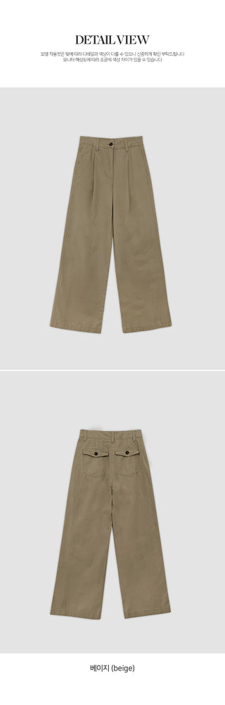 Vintero Pintuck Side Cut Back Pocket Cotton Wide Pants