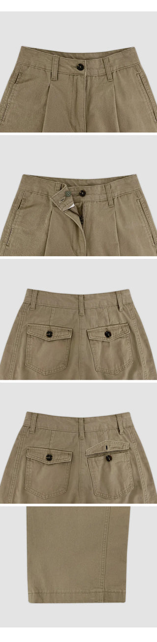 Vintero Pintuck Side Cut Back Pocket Cotton Wide Pants
