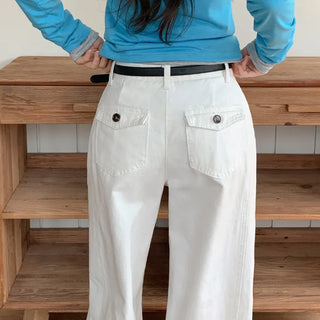 Vintero Pintuck Side Cut Back Pocket Cotton Wide Pants