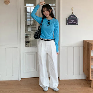 Vintero Pintuck Side Cut Back Pocket Cotton Wide Pants