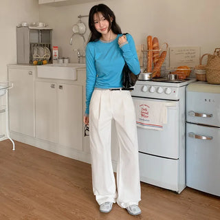 Vintero Pintuck Side Cut Back Pocket Cotton Wide Pants