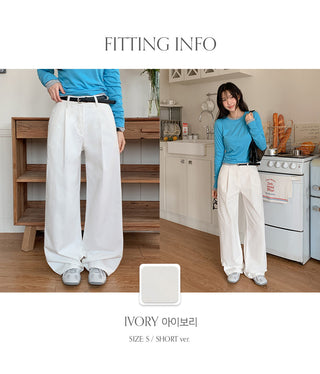 Vintero Pintuck Side Cut Back Pocket Cotton Wide Pants