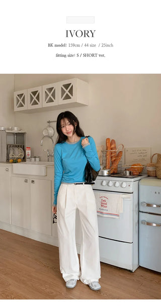 Vintero Pintuck Side Cut Back Pocket Cotton Wide Pants