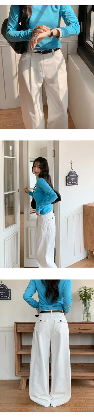 Vintero Pintuck Side Cut Back Pocket Cotton Wide Pants
